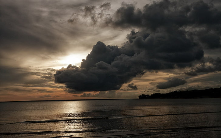 nimbus clouds, sea, water, sky, cloud - sky, storm, beauty in nature, HD wallpaper