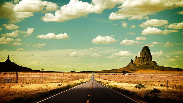 gray asphalt road, landscape, clouds, southwest, New Mexico, Nevada