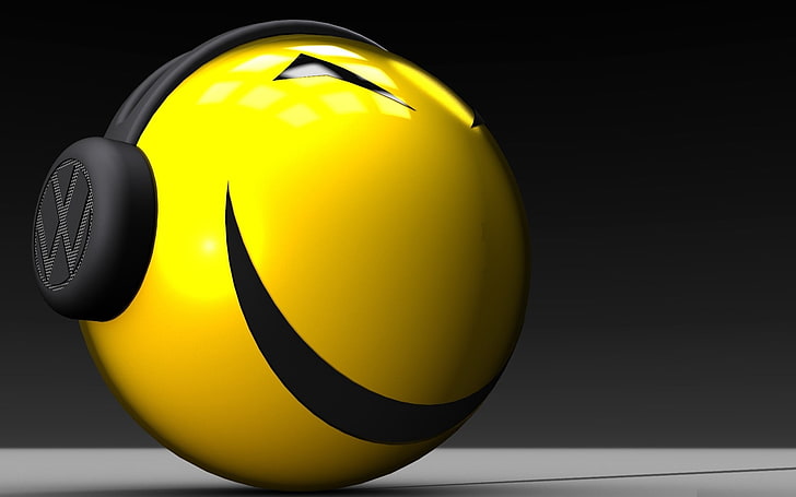 emoji with headphones illustration, smiley, bun, yellow, close-up, HD wallpaper