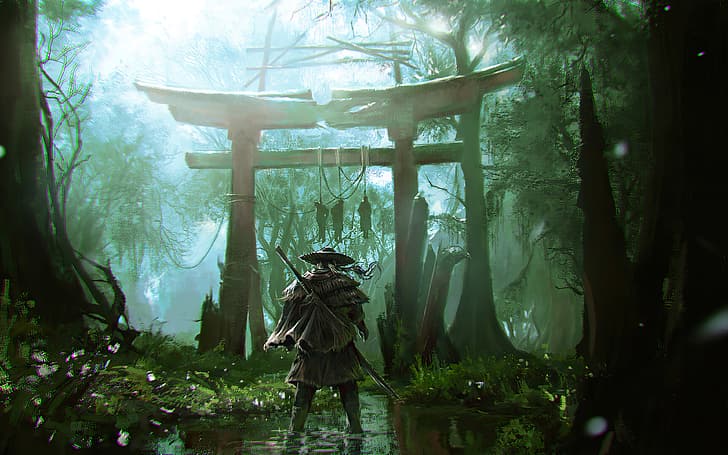 Ghost of Tsushima, video games, video game art, samurai