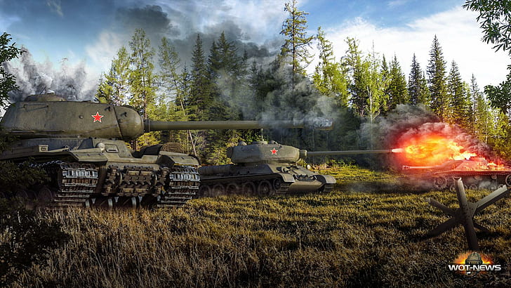 World of Tanks Tanks Firing IS, T-34-85 Games Army, tanks from games, HD wallpaper