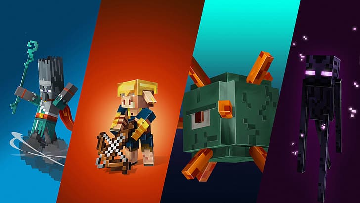 Minecraft, Minecraft Dungeons, Piglin (Minecraft), Enderman (Minecraft), HD wallpaper