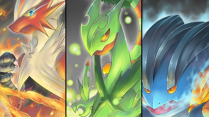 three Pokemon characters wallpaper, Pokémon, Blaziken (Pokémon), HD wallpaper