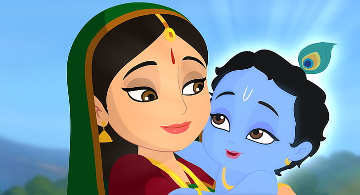 Little Krishna And Yasoda, woman holding child vector art, Festivals / Holidays