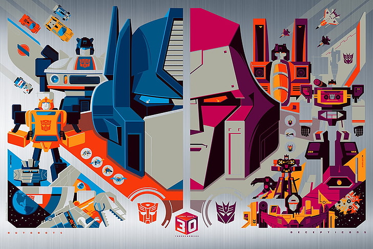 Optimus Prime clip art, Transformers, Megatron, multi colored