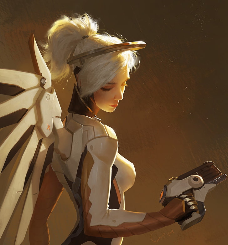 white winged female character digital wallpaper, Overwatch, Mercy (Overwatch), HD wallpaper