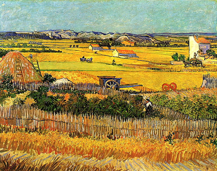 Vincent van Gogh, with Montmajour in the Background, Harvest at La Crau, HD wallpaper