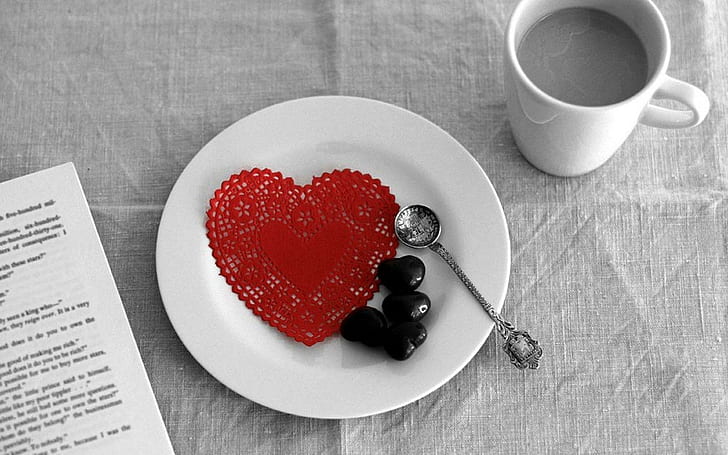 good morning - romantic decorations, white ceramic plate and mug