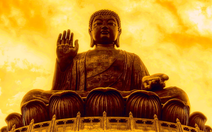 Tian Tan Buddha, golden Buddha statue, God, Lord Buddha, religion, HD wallpaper