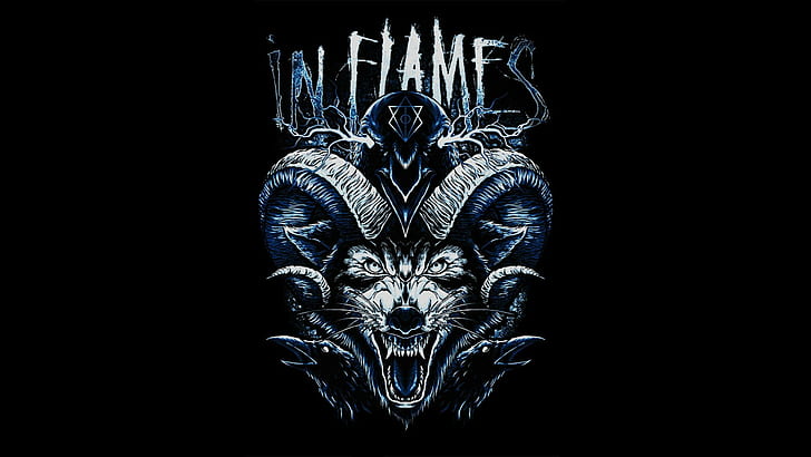 in flames wolf raven jesterhead jester metal music, black background, HD wallpaper