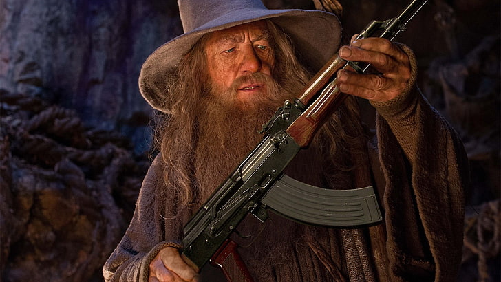 black hunting rifle, The Lord of the Rings, Gandalf, photo manipulation, HD wallpaper