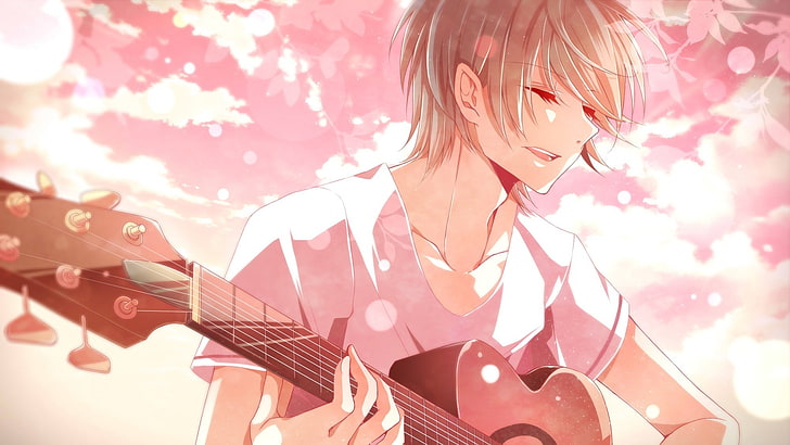 HD wallpaper: Anime Boys, Closed Eyes, Guitar, Musical Instrument, Short  Hair | Wallpaper Flare