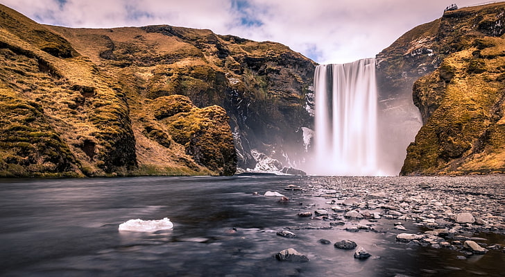 Skogafoss waterfall Long Exposure, Europe, Iceland, Travel, Nature, HD wallpaper