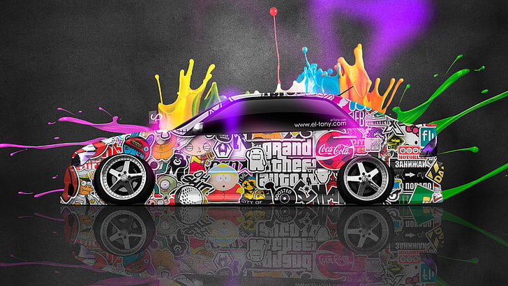 multicolored GTA sedan digital wallpaper, Neon, Toyota, Paint
