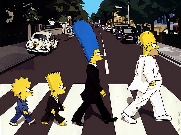 The Simpsons as The Beatles Abbey Road digital wallpaper, Bart Simpson, HD wallpaper