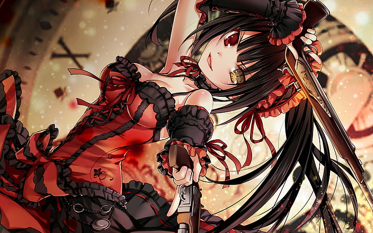 black-haired female anime character in red dress wallpaper, Date A Live