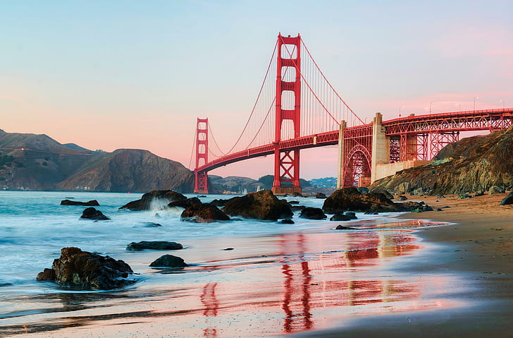 Golden Gate, red san francisco bridge photo, view, splendor, lovely, HD wallpaper