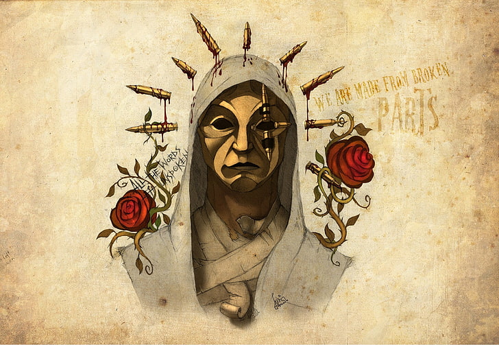 man wearing hood and bullet wallpaper, Hollywood Undead, artwork