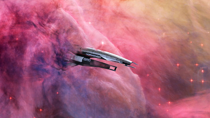 Mass Effect Normandy Nebula Pink Stars HD, video games, HD wallpaper