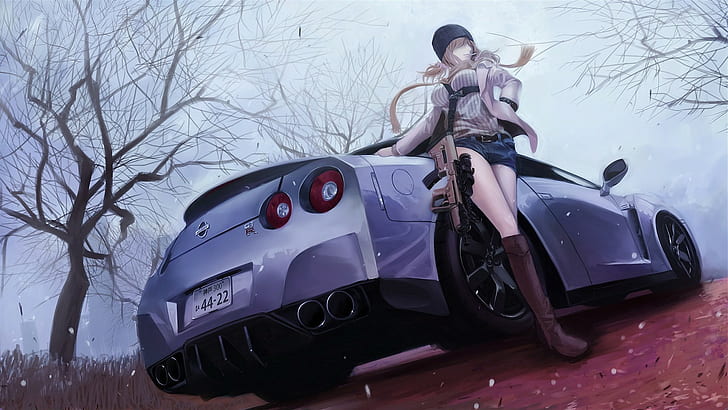Nissan GT-R, Anime Girls, 2132x1200