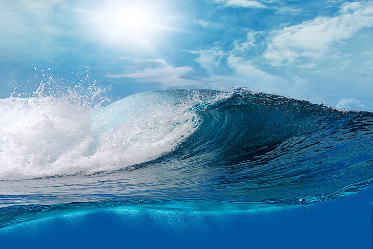 body of water, sea, the ocean, wave, sky, blue, splash, nature, HD wallpaper
