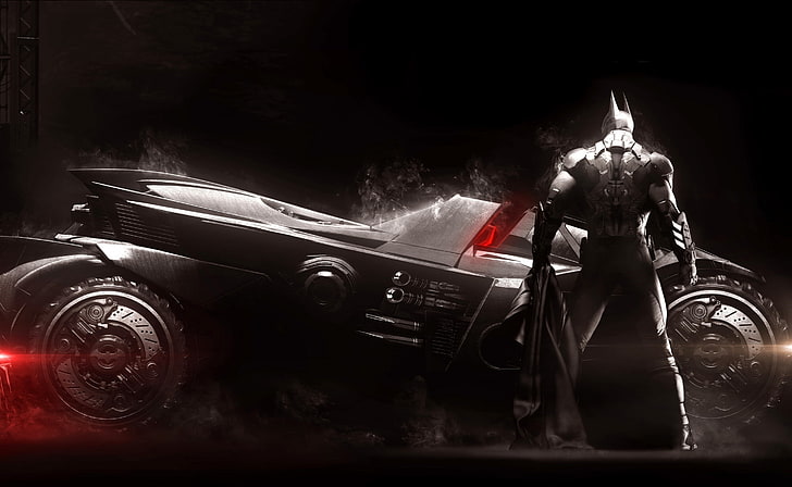 Batman Arkham Knight, Batmobile, Video Game HD Wallpaper, Batman and Batmobile illustration, HD wallpaper