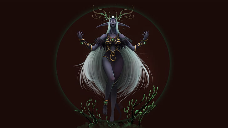 Night Elves, World of Warcraft, Druid, fantasy art, fantasy girl, HD wallpaper