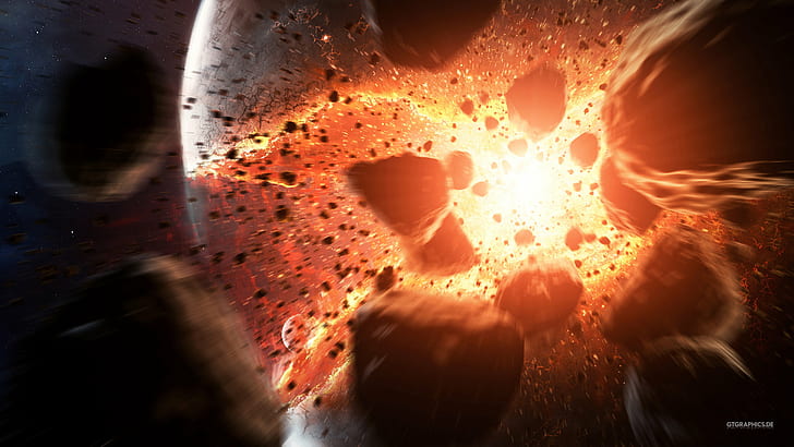 Taenaron, 3D, space, planet, explosion, HD wallpaper