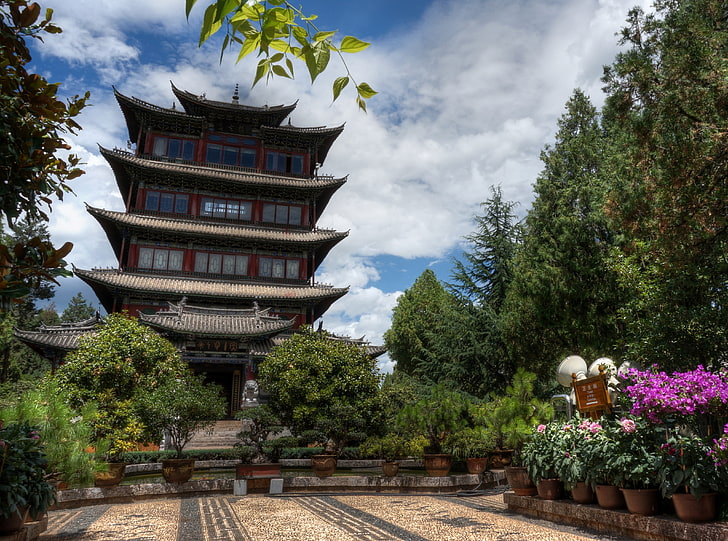 Hilltop Pagoda - Lijiang, China, gray and brown concrete temple