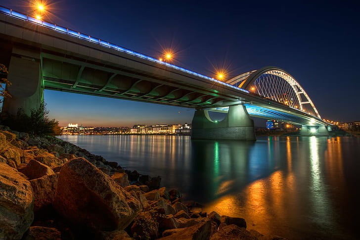 photo of bridge during nighttime, apollo bridge, apollo bridge, HD wallpaper