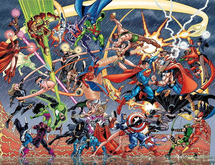 Comics, DC vs. Marvel, Batman, Captain America, Iron Man, Scarlet Witch, HD wallpaper