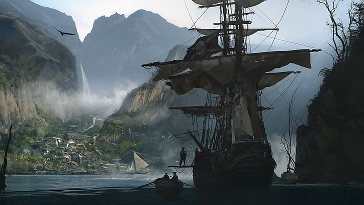 old ship, pirates, Assassin's Creed: Black Flag, artwork, video games, HD wallpaper
