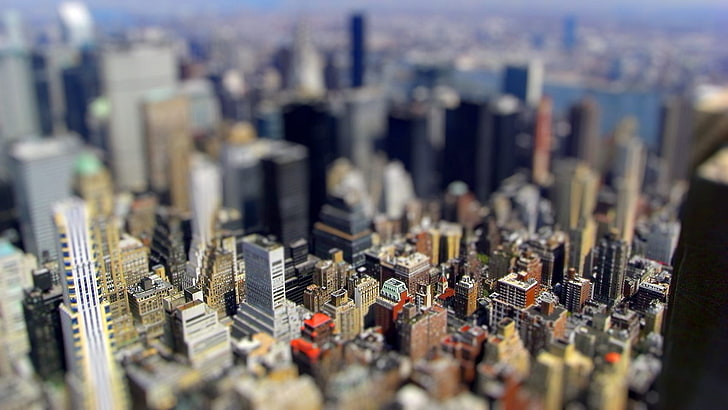 high-rise buildings, tilt shift, cityscape, New York City, business, HD wallpaper