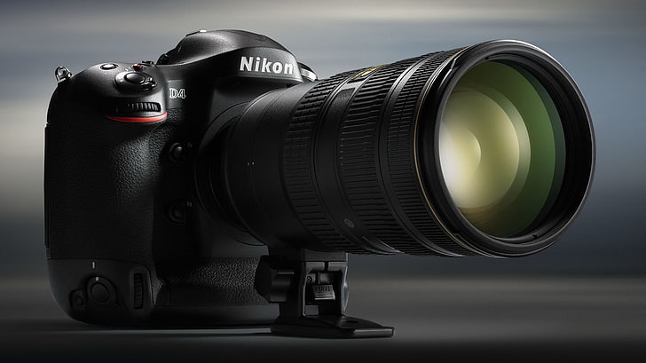 black Nikon DSLR camera, the camera, lens, Nikon D4, photography themes, HD wallpaper