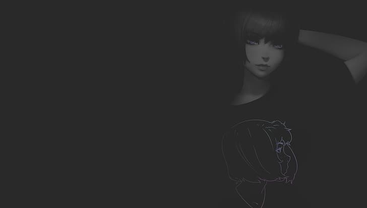 anime, anime girls, illustration, minimalism, monochrome, dark background
