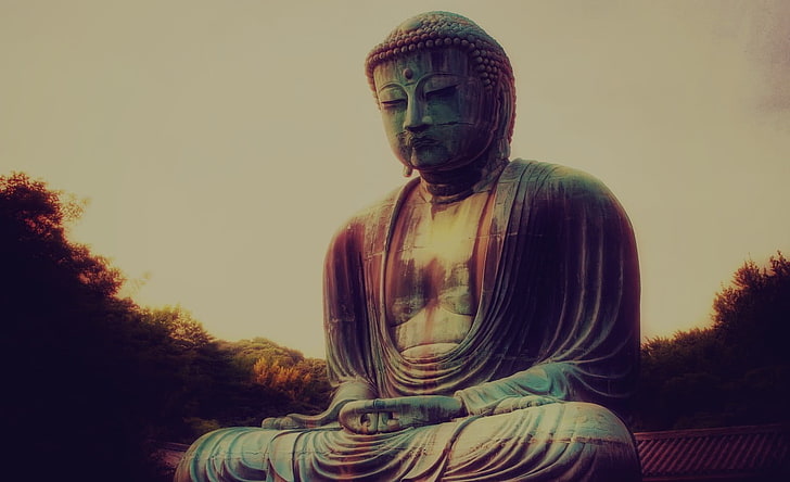 Buddha statue, tree, art and craft, sky, nature, plant, one person, HD wallpaper