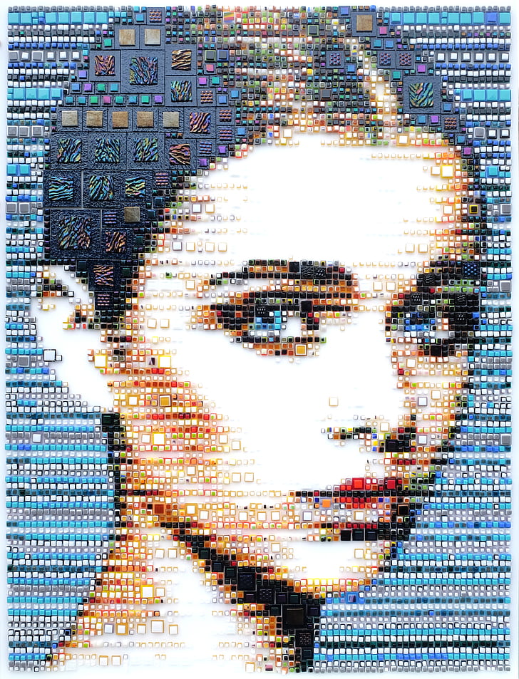 women, artwork, Isabelle Scheltjens, mosaic, face, portrait display