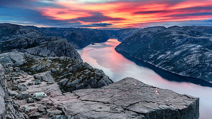 prekestolen, sky, fjord, mountain, norway, rogaland, europe, HD wallpaper