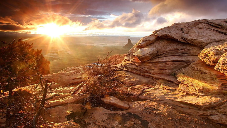 canyonlands national park, utah, usa, sunray, rocks, sky, sunlight, HD wallpaper