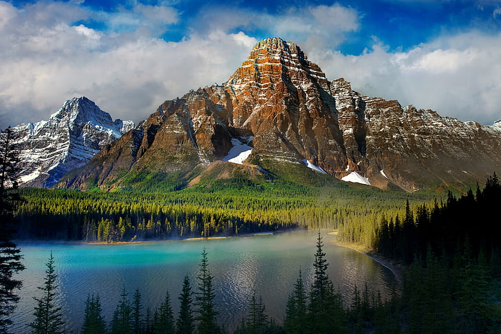 mountain near body of water, beautiful scenery, mountains, lake, HD wallpaper