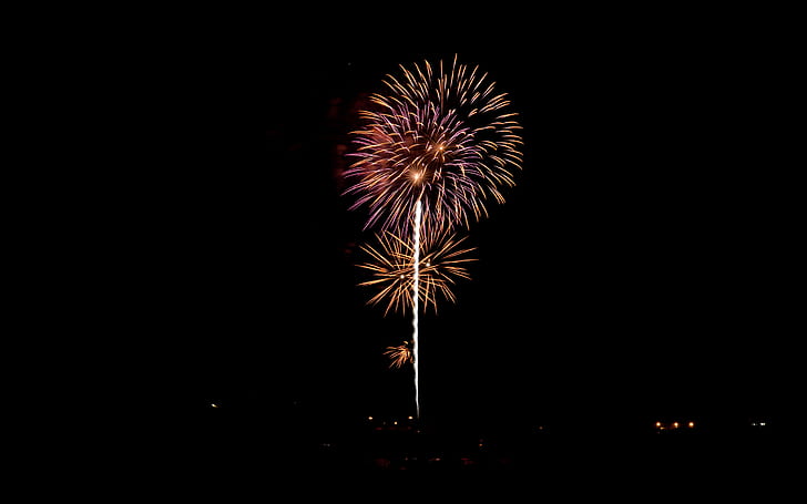 Fireworks, Black Background, Minimalism, red and orange fireworks, HD wallpaper