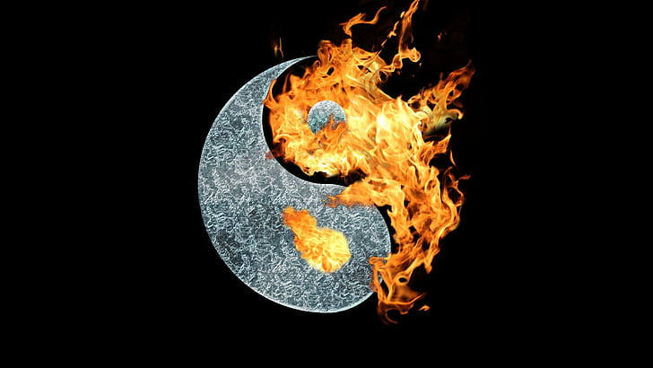 Ying Yang, artistic, oriental, fire, 3d and abstract