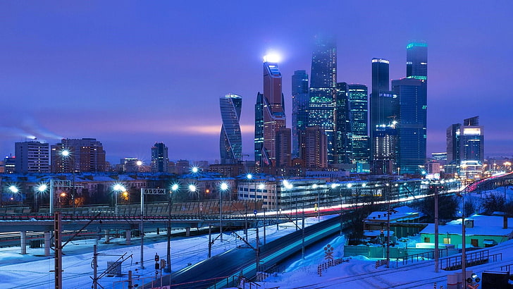 tower block, russia, city lights, moscow city, presnensky district