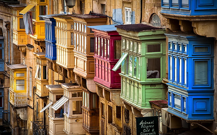 Malta, Valletta, Traditional colourful balconies