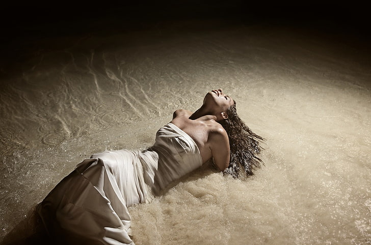 wet, women, model, one person, lying down, young adult, eyes closed