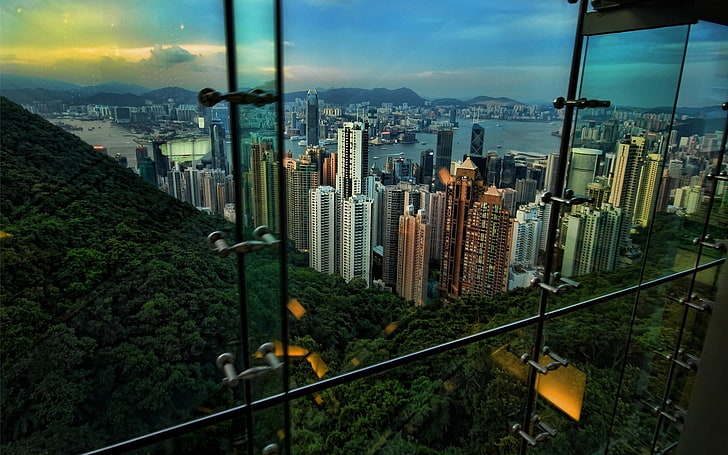 city skyline photography, view, night, skyscrapers, hong Kong, HD wallpaper