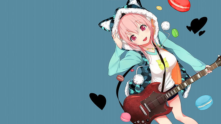 girl holding electric guitar anime character, anime girls, Super Sonico