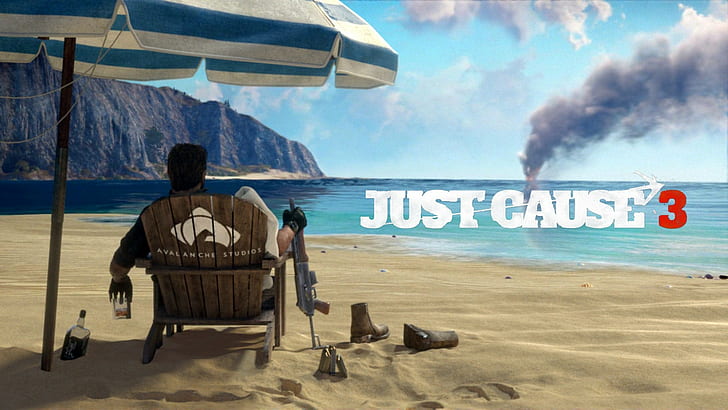 just cause 3, games, rear view, land, beach, nature, water