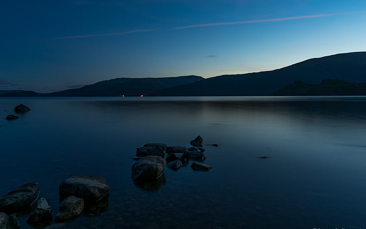 Loch Lomond Blue Hour-Scotland Photography Wallpap.., water, mountain