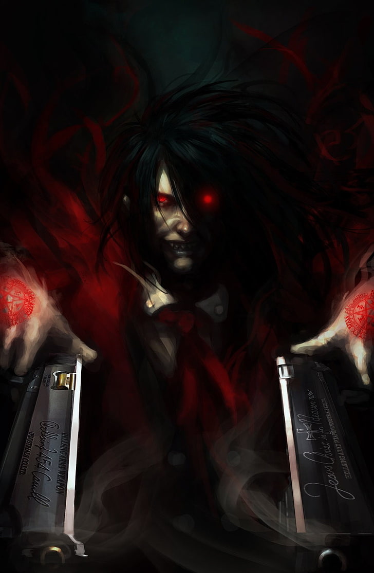 Hellsing, Alucard, adult, portrait, one person, red, dark, music, HD wallpaper